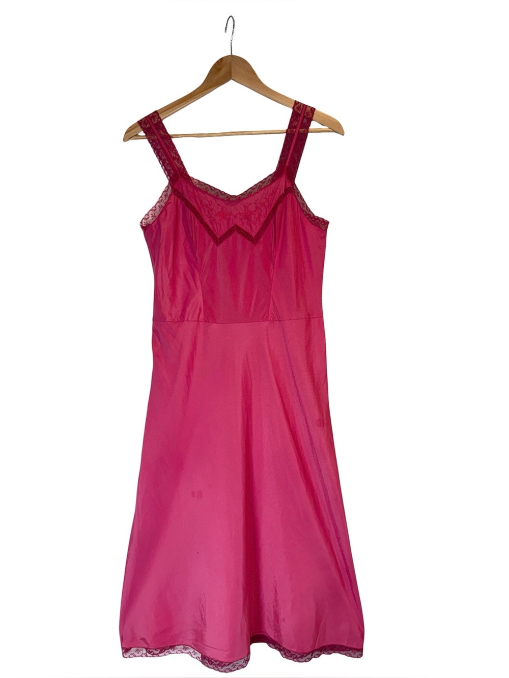 Vintage 1950s BARBIZON Crepe Remarque Hot Pink Full slip dress Lil Beth 14 Miss